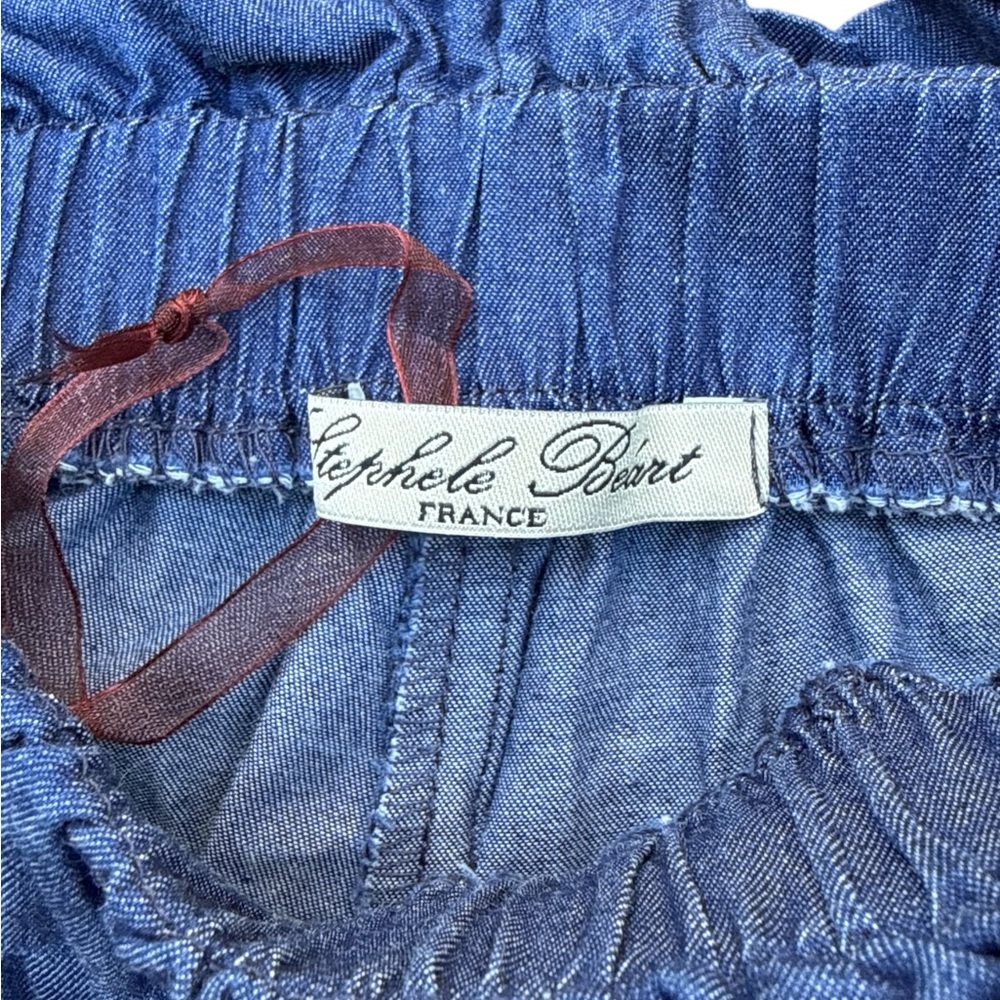 Stephele Béart Denim Culotte Pants 110 Paperbag Elastic Waist Wide Leg Crop Girl - Picture 5 of 9